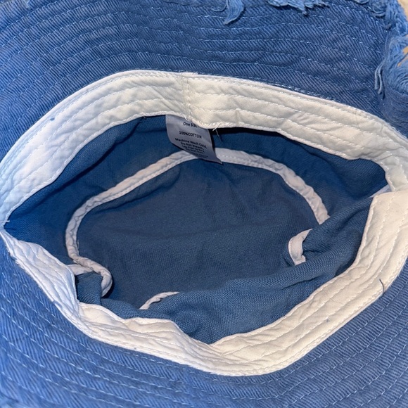 Blue and White Frayed Cotton Summer Bucket Hats - Picture 10 of 10